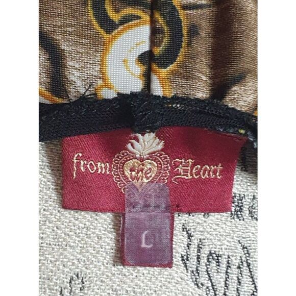 Womens Baroque Boho Tunic Dress L Burgundy Gold Sheer Hem Stretch Eclectic - Picture 5 of 5